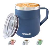 Ins Style 450ml Vacuum Insulated Stainless Steel Travel Mug - 304 Food-Grade Thermal Coffee Cup with Leak-Proof Sliding Lid, Double Wall Insulation for Hot & Cold Drinks (Modern Design) (Blue)
