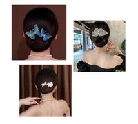 Ins Style Elegant Lazy Hair Curler, French Twist Hair Bun Maker, Lazy Flower Hairpin,Rhinestone Hand-Embroidered Flower Hair Accessory (Peach Blossom+Wings+Butterfly)