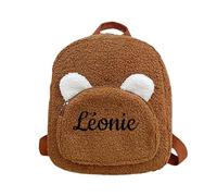 Ins Style Fluffy Curly Bear Toddler Backpack, Personalised Custom Name Embroidery Cute 3D White Bear Ears Kids Rucksack for Nursery & Travel （Brown, One Size