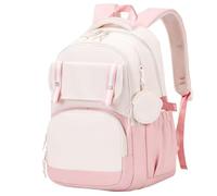 Ins Style Korean School Backpack for Teen Girls, Black and White Contrast Double Shoulder Bag with Top Handle, Mesh Inner Straps, Multiple Pockets, Mini Coin Purse