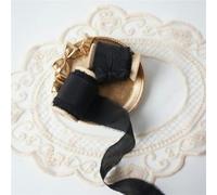 Ins Style Pure Silk Frayed Edged Ribbon with Wooden Spool Ins Style for Pledge Cards Packaging Silk Ribbon-Black-50mmX5mts