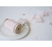 Ins Style Pure Silk Frayed Edged Ribbon with Wooden Spool Ins Style for Pledge Cards Packaging Silk Ribbon-Lighter Pink-25mmX5mts