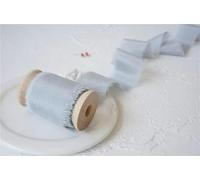 Ins Style Pure Silk Frayed Edged Ribbon with Wooden Spool Ins Style for Pledge Cards Packaging Silk Ribbon-Lighter Grey-50mmX5mts