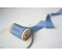 Ins Style Pure Silk Frayed Edged Ribbon with Wooden Spool Ins Style for Pledge Cards Packaging Silk Ribbon-Blue-50mmX5mts