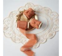 Ins Style Pure Silk Frayed Edged Ribbon with Wooden Spool Ins Style for Pledge Cards Packaging Silk Ribbon-Orange-25mmX5mts