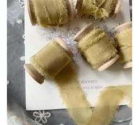 Ins Style Pure Silk Frayed Edged Ribbon with Wooden Spool Ins Style for Pledge Cards Packaging Silk Ribbon-Termeric-35mmX5mts