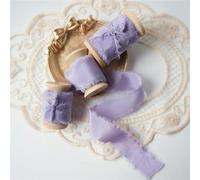 Ins Style Pure Silk Frayed Edged Ribbon with Wooden Spool Ins Style for Pledge Cards Packaging Silk Ribbon-Purple-25mmX5mts