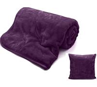 INSAFIANS Faux Fur Throw with matching Cushion Cover (Aubergine, Single Size Throw)