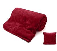 INSAFIANS Faux Fur Throw with matching Cushion Cover (Red, Cushion Cover 43cmx43cm)