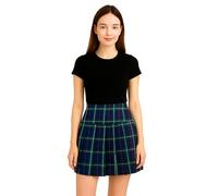 INSAFIANS Girls School Uniform Round Pleated Skirt High Waist Half Drop Pull-On Midi Skirt (GRN TRTN Check 13-14 Y)