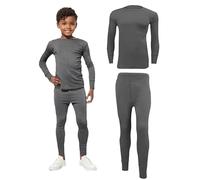 INSAFIANS Kids Thermal Long Johns Set Base Layer Sports Gym Underwear Long Sleeve Top Bottom Compression Set Athletic (Grey, Set 12-13 Years)