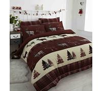 INSAFIANS Stag Tartan Thermal Flannel Duvet Cover Set XMAS Brushed Cotton Soft Festive Christmas Design Ultra Warm Comfort (Brown, King)