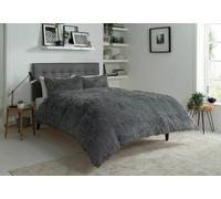 INSAFIANS Teddy Bear Fleece Hug & Snug Duvet Cover Set Soft & Warm Ultra Comfort Bedding Set (Charcoal, Double)