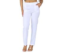 INSAFIANS Women Half Elasticated Pull Up Pants | Ladies Office Wear Trousers | Work Formal (as8, Numeric, Numeric_12, Regular, Long, White)