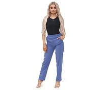 INSAFIANS Women Half Elasticated Pull Up Pants | Ladies Office Wear Trousers | Work Formal (as8, Numeric, Numeric_14, Regular, Extra_Long, Blue)