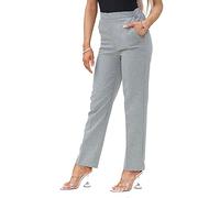 INSAFIANS Women Half Elasticated Pull Up Pants | Ladies Office Wear Trousers | Work Formal (as8, Numeric, Numeric_18, Regular, Long, Green)