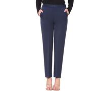 INSAFIANS Women Half Elasticated Pull Up Pants | Ladies Office Wear Trousers | Work Formal(NVY L25W10) Navy