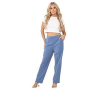 INSAFIANS Women Half Elasticated Pull Up Pants | Ladies Office Wear Trousers | Work Formal (UK, Numeric, 16, Regular, Long, D Blue)