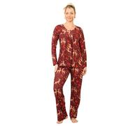 INSAFIANS Women’s Pyjama Set Long Sleeve Top Pants Comfy Sleepwear 2 Piece Loungewear Set (L MAROON STAG)