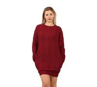 INSAFIANS Women's Cable Knit Jumper Dress Elegant Look Bodycon Sweater Tunic Tops Pullover Mini Dress with Side Pockets (Maroon M)
