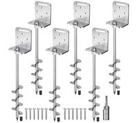 Insaga 24'' Ground Anchors Screw in Heavy Duty Earth Anchor 10mm Solid Steel with L Bracket for Trampoline Mobile Home Swing Set Shed Carport Tent Stakes, 2" Helix Blade & Chrome Plated Finish, 6Pcs