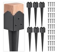 Insaga 6PCS Fence Post Anchor Metal Ground Spike, Black Powder Coated 4x4 Post Spike, Heavy Duty 4x4 Ground Post Stakes Anchors to Support Fence, Mailbox, Lamp Posts, Inner Diameter 3.6x3.6''
