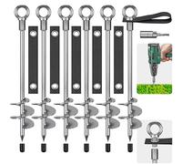 Insaga Ground Anchor with Straps and Adaptor Heavy Duty 45cm Tent Stakes Screw in Fully Welded Spiral Resist High Wind, Trampolines Anchor Kit for Camping/Swing Set/Shed/Carport,6 Pack