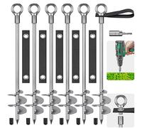 Insaga Ground Anchor with Straps and Adaptor Heavy Duty 61cm Tent Stakes Screw in Fully Welded Spiral Resist High Wind, Trampolines Anchor Kit for Camping/Swing Set/Shed/Carport,6 Pack