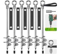 Insaga Ground Anchor with Straps and Adaptor Heavy Duty 76cm Tent Stakes Screw in Fully Welded Spiral Resist High Wind, Trampolines Anchor Kit for Camping/Swing Set/Shed/Carport,6 Pack