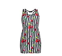 Insanity Clothing Cherry Tart Mono Stripes Vintage Retro Print Long Vest Top (S/M) Multicoloured