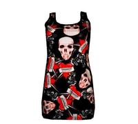 Insanity Skull Heart Punk Rock & Roll Print Long Tank Top (M/L) Black