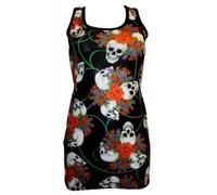 Insanity Skulls and Roses Floral Print Long Vest Top (M/L)