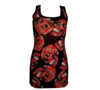 Insanity Tartan Skulls Print Long Vest Tank Top (L/XL)