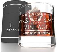 Insaxa 21st Birthday Gifts for Men - Vintage 2004 Lowball Glass Tumbler (380ml)