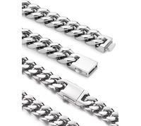 Inscca Mens Silver Chain Stainless Steel 5mm Long Chain Necklace 28" 316L Surgical Steel Necklace Strong Polished Push Clasp Birthday Gift Valentin's Day