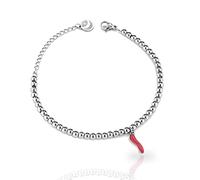 inSCINTILLE Lucky Horn Bracelet with Stainless Steel Beads - Supplied in Gift Box, 18 centimeters, Stainless Steel