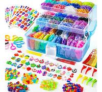 INSCRAFT 17500+ Rubber Loom Bands with 3 Layer Blue Container, 28 Colors, 600 S-Clips, 352 Beads, 40 Cartoon Pendant, Bracelet Making Refill Kit for Kids