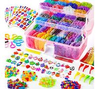 INSCRAFT 17500+ Rubber Loom Bands with 3 Layer Pink Container, 28 Colors, 600 S-Clips, 352 Beads, 40 Cartoon Pendant, Bracelet Making Refill Kit for Kids
