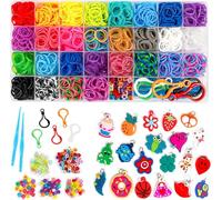 Inscraft 2600+ Loom Bands Set: Colourful Rubber Bands in 28 Colours with Container, 100 Clips, 152 Beads, 20 Pendant, 5 Backpack Hooks, 1 Instruction, Bracelet Making Refill Kit for Kids