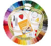 Inscraft 304 Pack Embroidery Kit, 200 Colors Threads, 5 Pcs Bamboo Embroidery Hoops, 2 Pcs Aida Cloth, Instructions, Bag and Cross Stitch Tools Set, Hand Embroidery Starter Kit for Beginners Adults