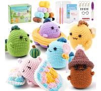 INSCRAFT Crochet Yarns Kit for Beginners, 6 Pack Dinosaurs Acrylic Yarns Set for Crocheting, Starter Kit with Step-by-Step Video, Crochet Kits for Adults Kids, DIY Knitting Craft Supplies Gift