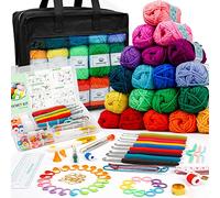 INSCRAFT Crochet Yarns Kit for Beginners Adults, 30 Acrylic Yarns Set for Crocheting, 1650 Yards Knitting Yarn Bag Kit, 73PCS Crochet Accessories Set Including Ergonomic Hooks, Knitting Needles