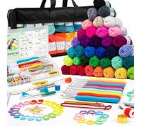 INSCRAFT Crochet Yarns Kit for Beginners Adults, 40 Acrylic Yarns Set for Crocheting, 1600 Yards Knitting Yarn Bag Kit, 73PCS Crochet Accessories Set Including Ergonomic Hooks, Knitting Needles
