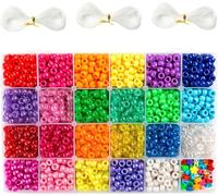 INSCRAFT Pony Beads Set - 3,300 pcs 9mm Pony, Letter & Star Beads in 23 Colors with Elastic String for Bracelet Jewelry Making
