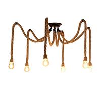 Inscrip Hemp Rope Pendant Light, DIY Retro Hemp Rope Industrial Chandelier, Vintage Rustic Chandelier Ceiling Light with E27 Lamp Sockets, for Living Room, Restaurant Hall, Bar, Cafe (6 Heads)