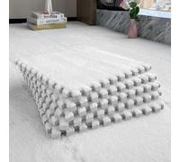 Inscrip Interlocking Carpet, 10 Pcs 30x30cm Shaggy Soft Foam Crawling Play Mat, Plush Fluffy Area Rugs, Square Plush Puzzle Floor Tiles Climbing Mats With Border for Rooms Home Parlor Bedroom (Beige)