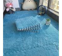 Inscrip Interlocking Carpet, 10 Pcs 30x30cm Shaggy Soft Foam Crawling Play Mat, Plush Fluffy Area Rugs, Square Plush Puzzle Floor Tiles Climbing Mats With Border for Rooms Home Parlor Bedroom (Blue)