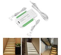 Inscrip LED Stair Light Bar Controller Set, 16 Steps Smart Staircase PIR Motion Sensor Controller, DC12-24V Daylight Sensor Speed Brightness Time Pixels Adjustable (16 Steps RL-STEP-01)