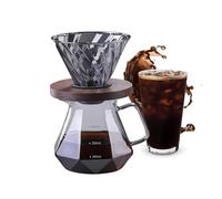 Inscrip Pour Over Coffee Maker, 400 ml/600 ml Borosilicate Glass Jug Set, with Glass Filter, Walnut Handle, Topper, Hand-Brewed Coffee Machines for Home, Cafe, Restaurant and Camping (28 oz/800 ml)
