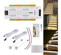 Inscrip Stair Light Controller Kit, Motion Sensor LED Stairs Lighting, Automatic Ladder Light Controller Step System, 32 Channels LED Stair Lighting, 12/24V Stairway Lights Sensor Controlling Kit